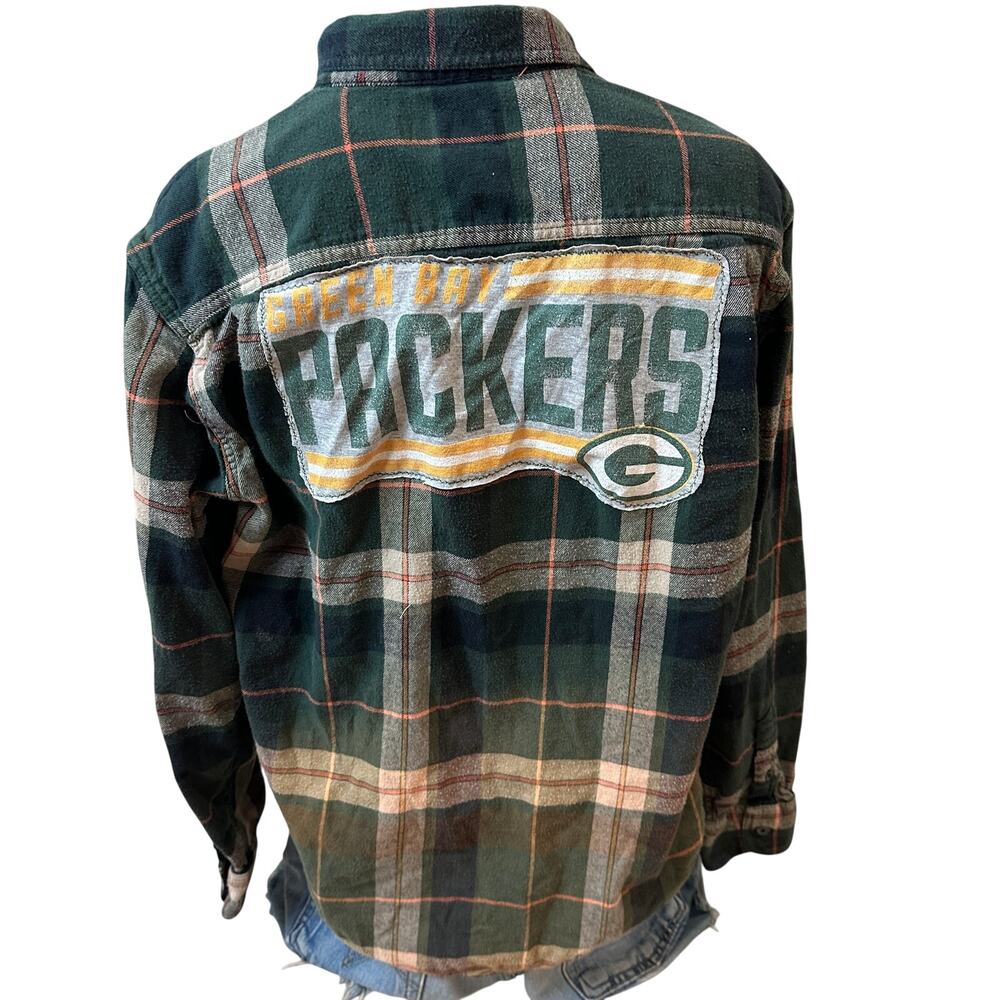 Green Bay Packers Flannel Plaid Shirt MEDIUM Oversized Unique Green Tailgate
